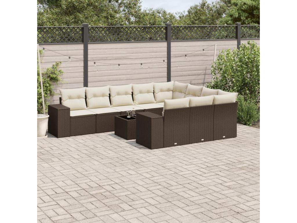 Salon de jardin et coussins 11 pièces marron résine tressée ZXDT17478