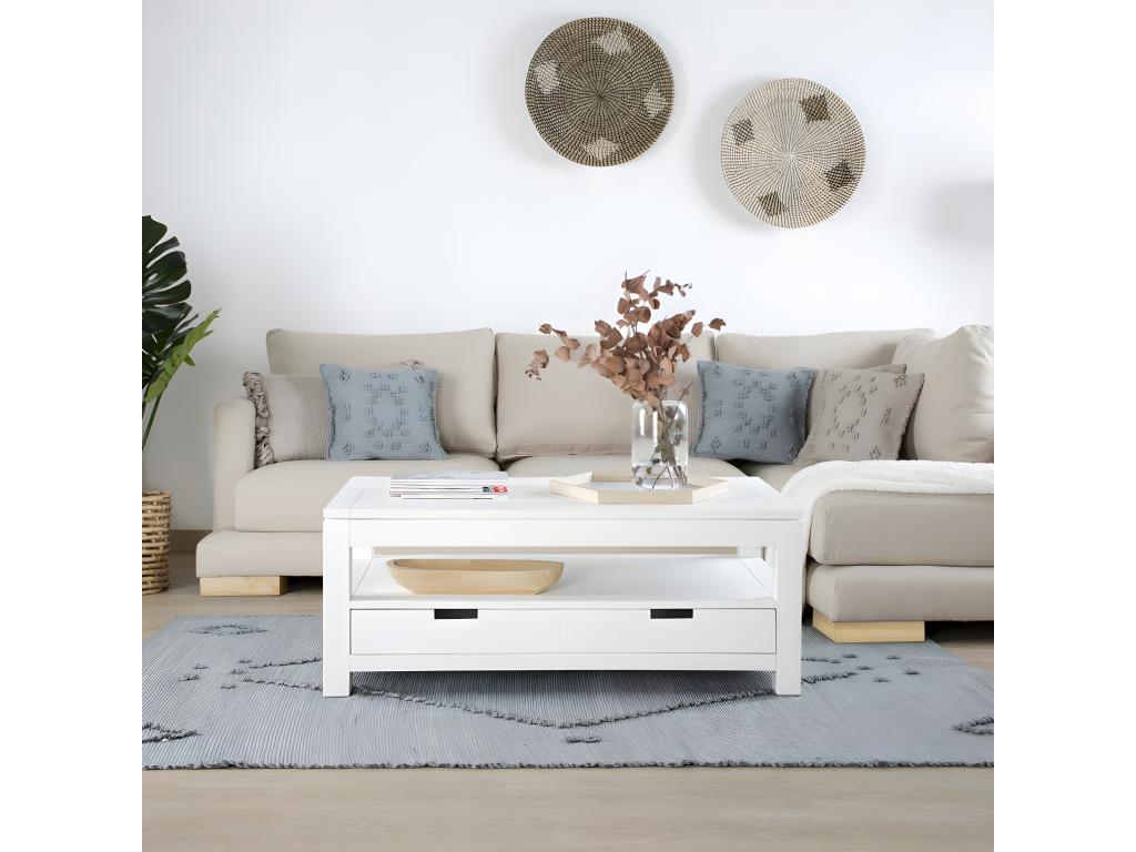 Table basse avec plateau relevable en bois massif blanc 110x45 WWRZ49931