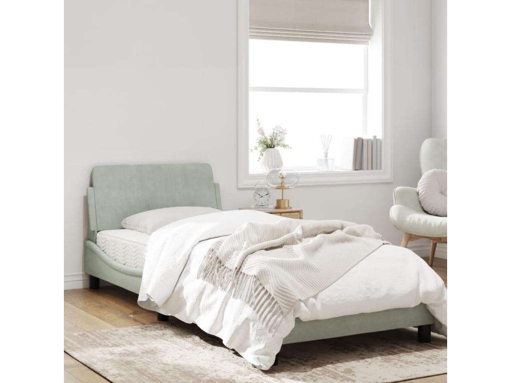Cadre de lit avec tête de lit Gris clair 90x190 Velours SFAV42353