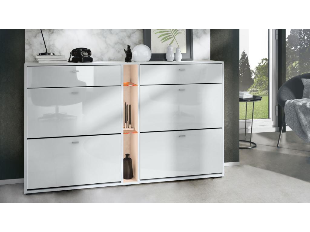 Meuble à Chaussures Blanc Mat Et Blanc Laqué lxhxp 155.5x95x28 LED Rgb PFMS39342