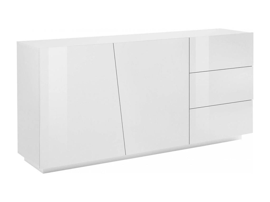 Buffet Artigeo Buffet de cuisine avec 2 portes et 3 tiroirs Buffet de salon Made in Italy 180x43h86 cm Blanc brillant NYZG72030