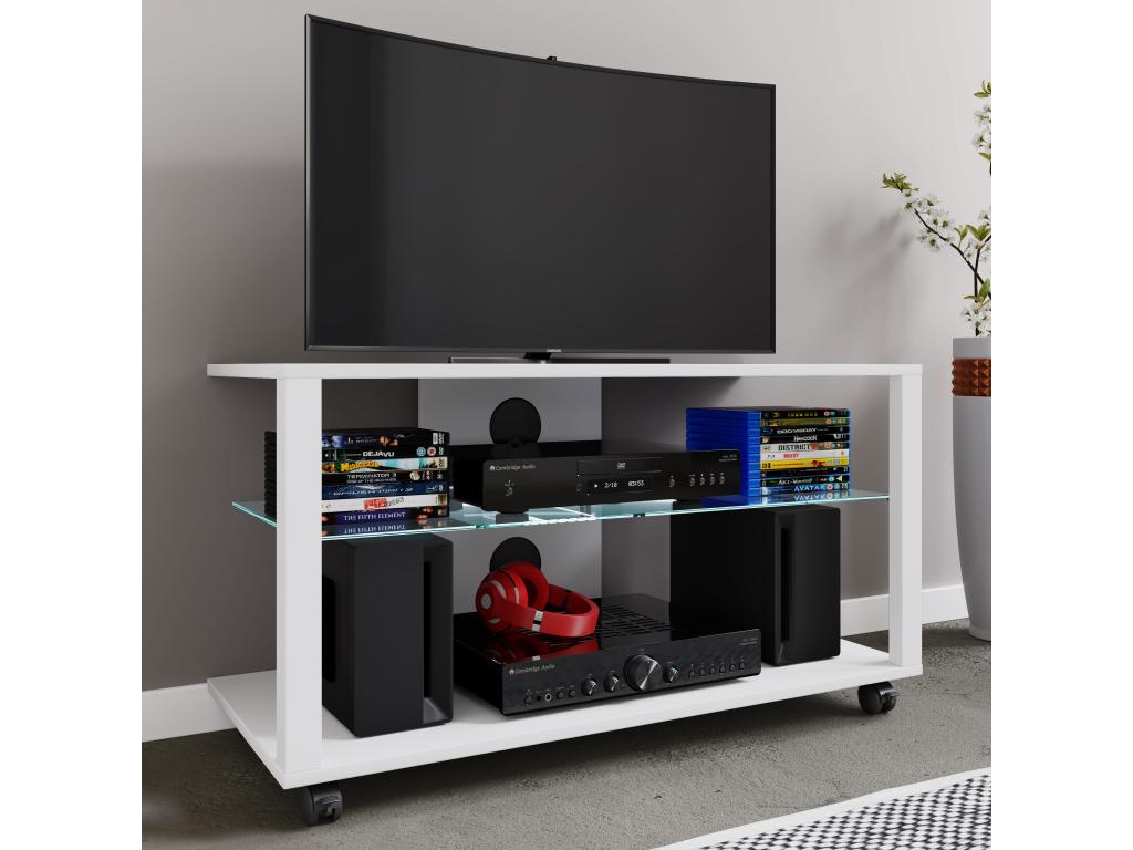 Artigeo Bois Meuble TV Artigeo meuble TV meuble TV meuble console Meuble TV table TV Phono Verre Folas L Blanc TLBO53823