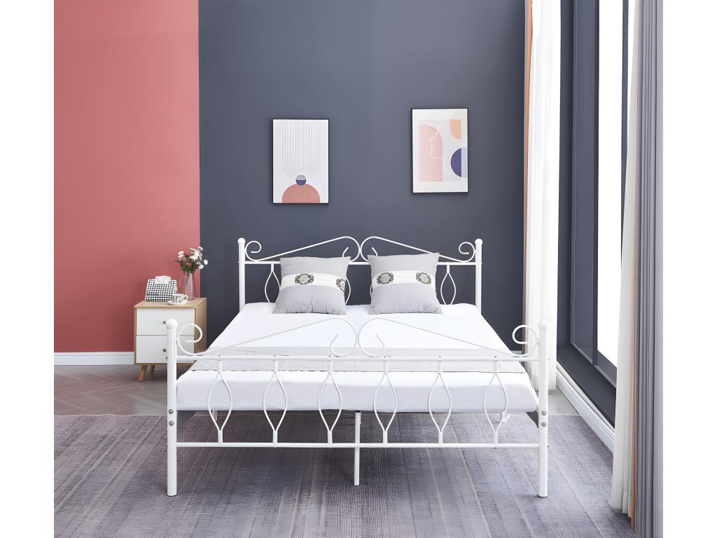 Lit 2 places Artigeo 160x200 cm métal blanc sommier inclus FKKI41202