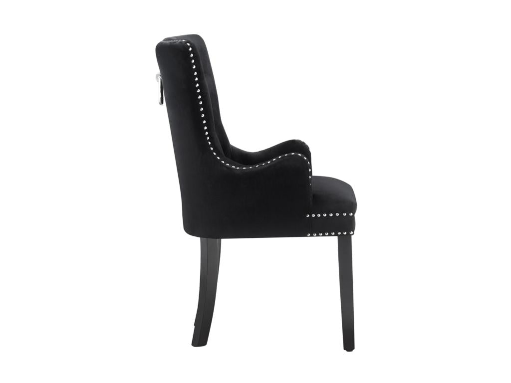 Artigeo - Lot de 6 Chaises Capitonnées en Velours - Avec Accoudoirs - Pieds en Bois - Noir RMOG73919