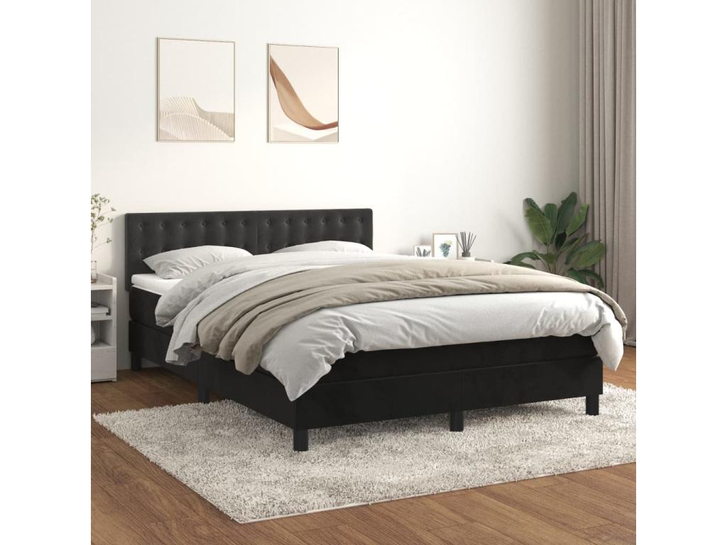 Sommier à Chezlova de lit avec matelas Noir 140x190 Velours XUXK20868