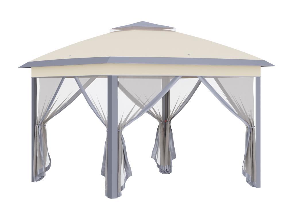 Tonnelle barnum automatique pop-up dim- 3.3L x 3.3lx 2.88H m moustiquaires sac transport métal Chezlova marron beige DGSS92460