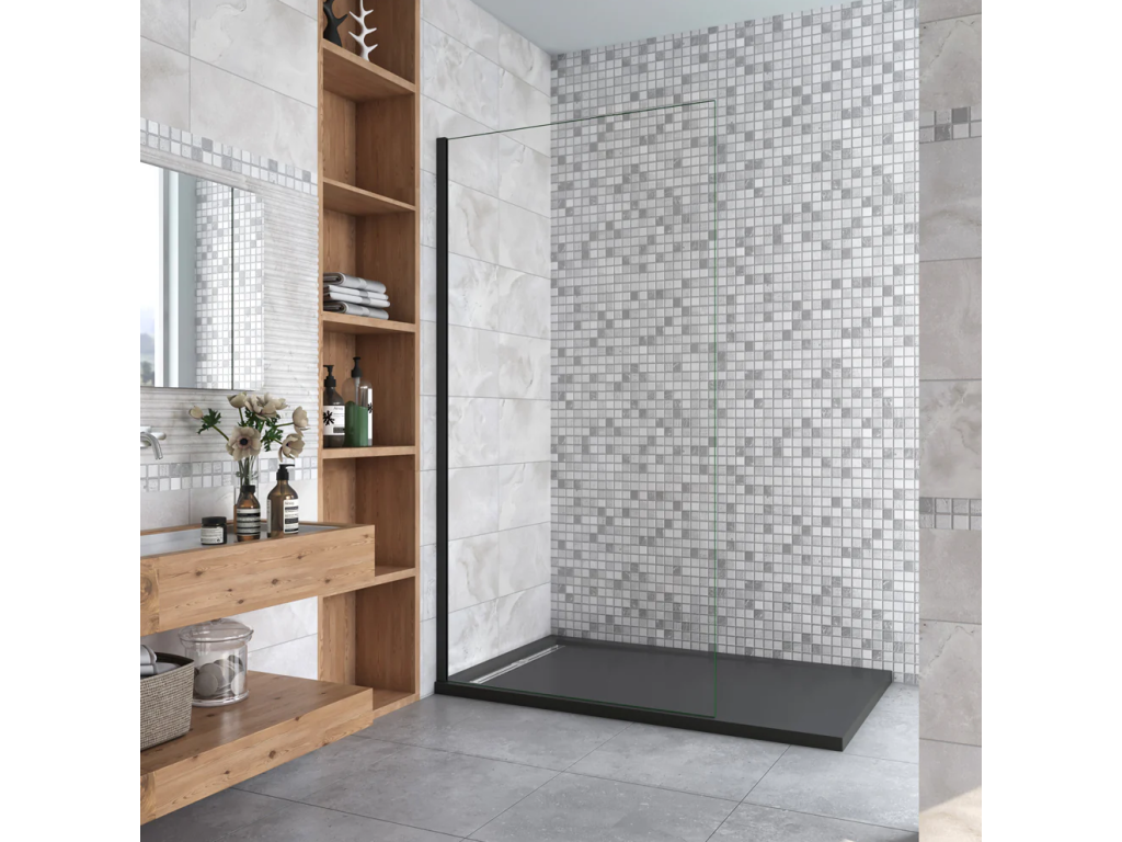 Artigeo paroi de douche à l'italienne 110x200cm Profilé en aluminium noir mat en 8mm verre anticalcaire sans récepteur QAYD56635