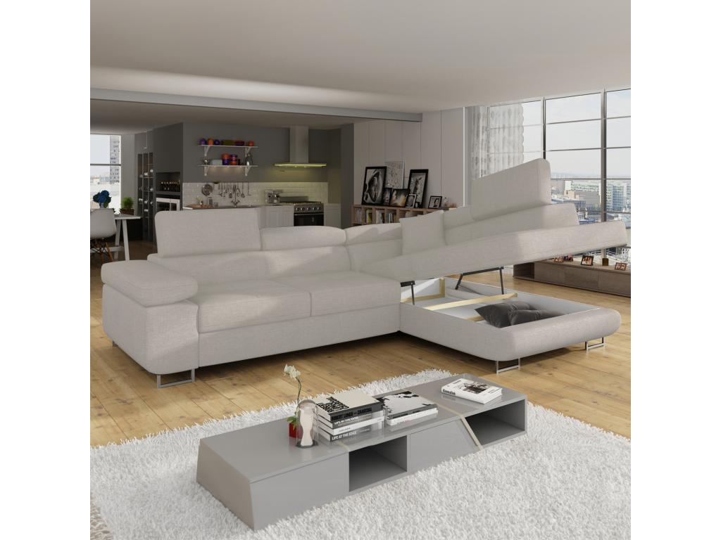 Canapé d'angle droit convertible Chezlova tissu Beige HNXI08096