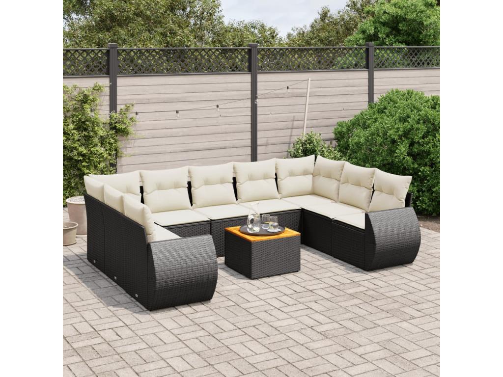 Salon de jardin 10 pcs avec coussins noir résine tressée WSPM60059
