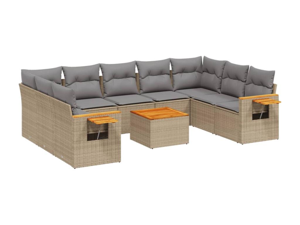 Salon de jardin avec coussins 10 pièces beige résine tressée UQMK62562