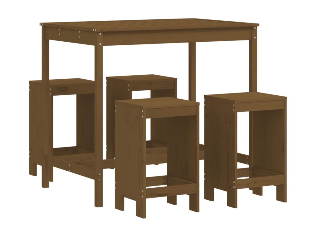 Ensemble de bar de jardin 5 pcs marron miel bois de pin massif TQUV52737