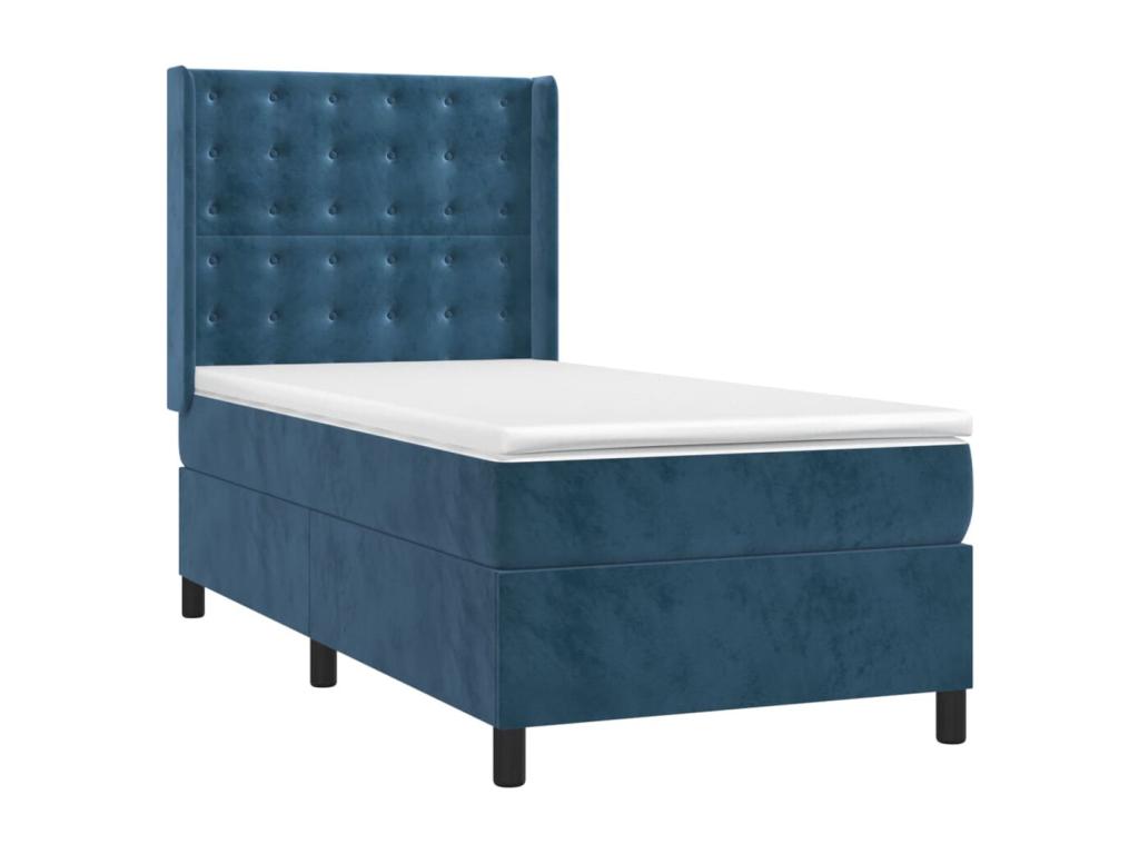 Sommier tapissier matelas et LED Bleu foncé 100x200 cm Velours ZCJA49109
