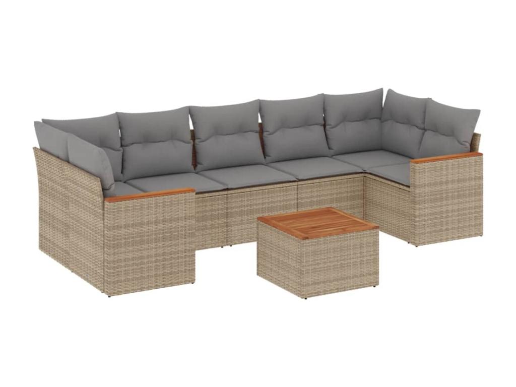 Salon de jardin avec coussins 8pcs méArtigeo beige résine tressée ZHXC65597