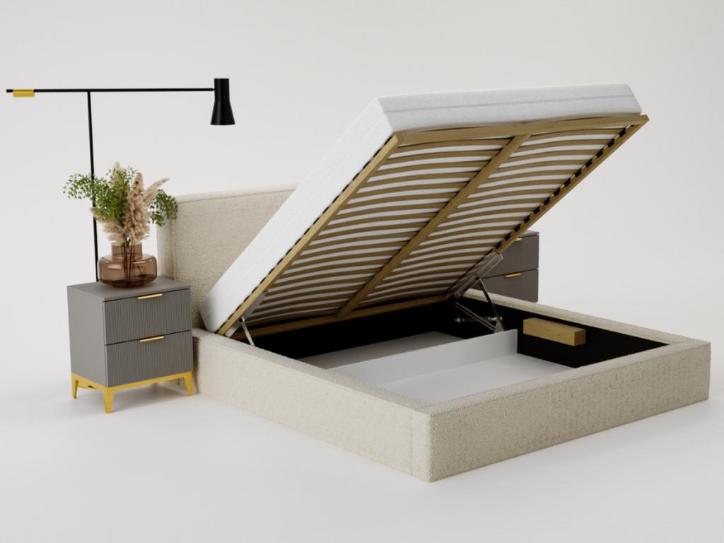 Lit rembourré avec rangement - 180x200 - lit double - bouclé - gris - Chezlova EMHU21472