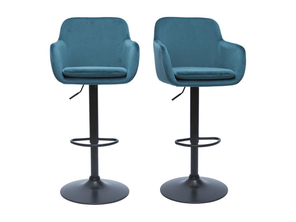 Tabourets de bar réglables en tissu velours bleu pétrole et métal noir lot de 2 Chezlova XPQJ96146