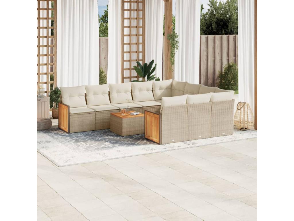 Salon de jardin 11 pcs avec coussins beige résine tressée GPWO77882