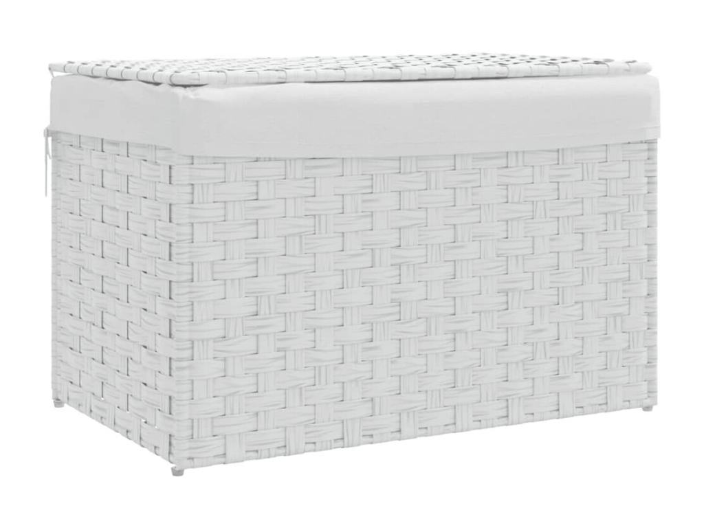 Panier à linge avec couvercle blanc 55.5x35x34 résine tressée PHBC13861