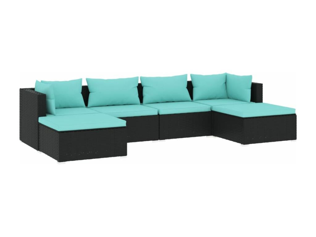 Salon de jardin 6 pcs avec coussins Résine tressée Noir OQKN96000